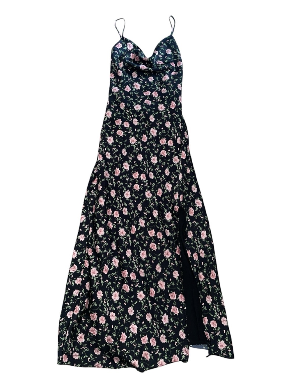 Lulus black floral midi dress with slit